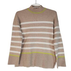 Tahari Striped Mock Neck Rayon Blend Long Sleeve Pullover Sweater Tan XS